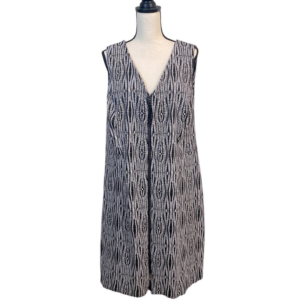 Lane Bryant Zip Front Black and White Ponte V-Neck Sheath Dress Size 24